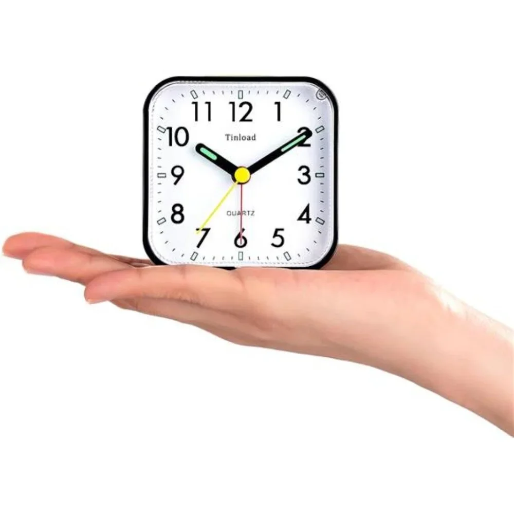 Small Travel Alarm Clock Silent Non Ticking Analog Battery Operated Desk Clock B